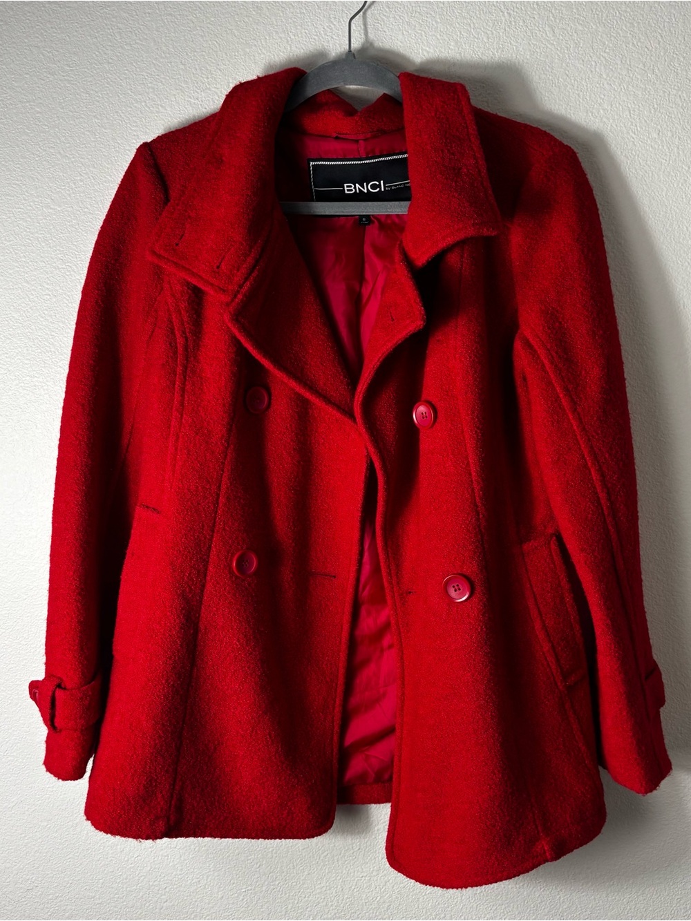 BNCI by Blanc Noir Red Wool Peacoat Double Breasted Small